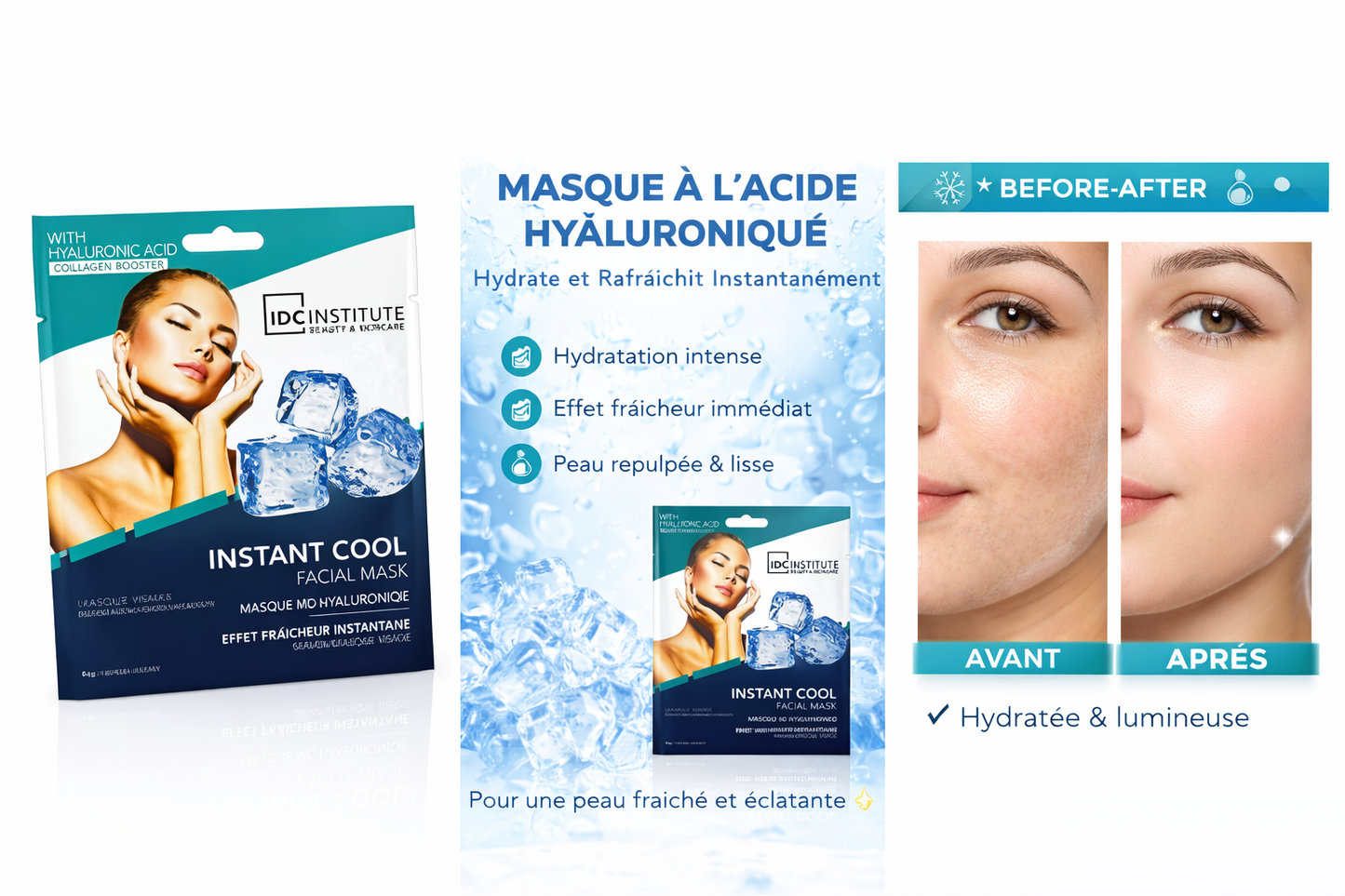 Masque Visage hydratant à l'Acide hyaluronique - Effet Fraîcheur Instantané