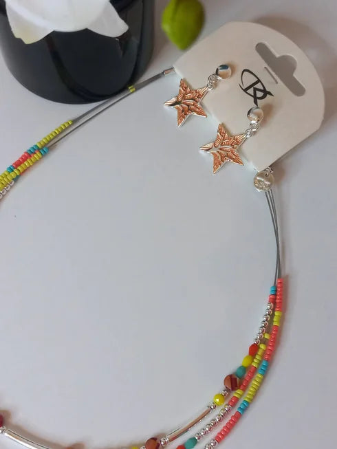 Parure perle coloré boucle et collier (Fantaisie) P0324