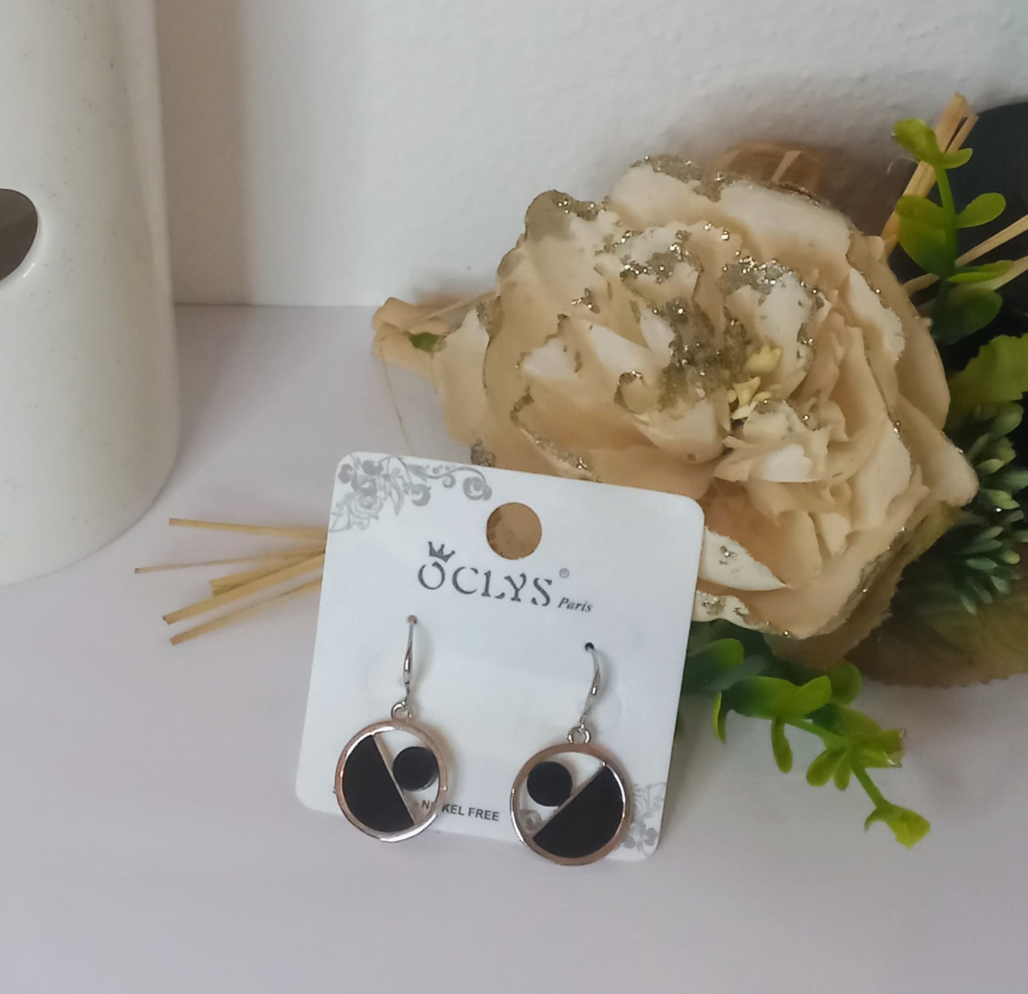 Boucle d'oreille rond noir (Fantaisie) BO20724