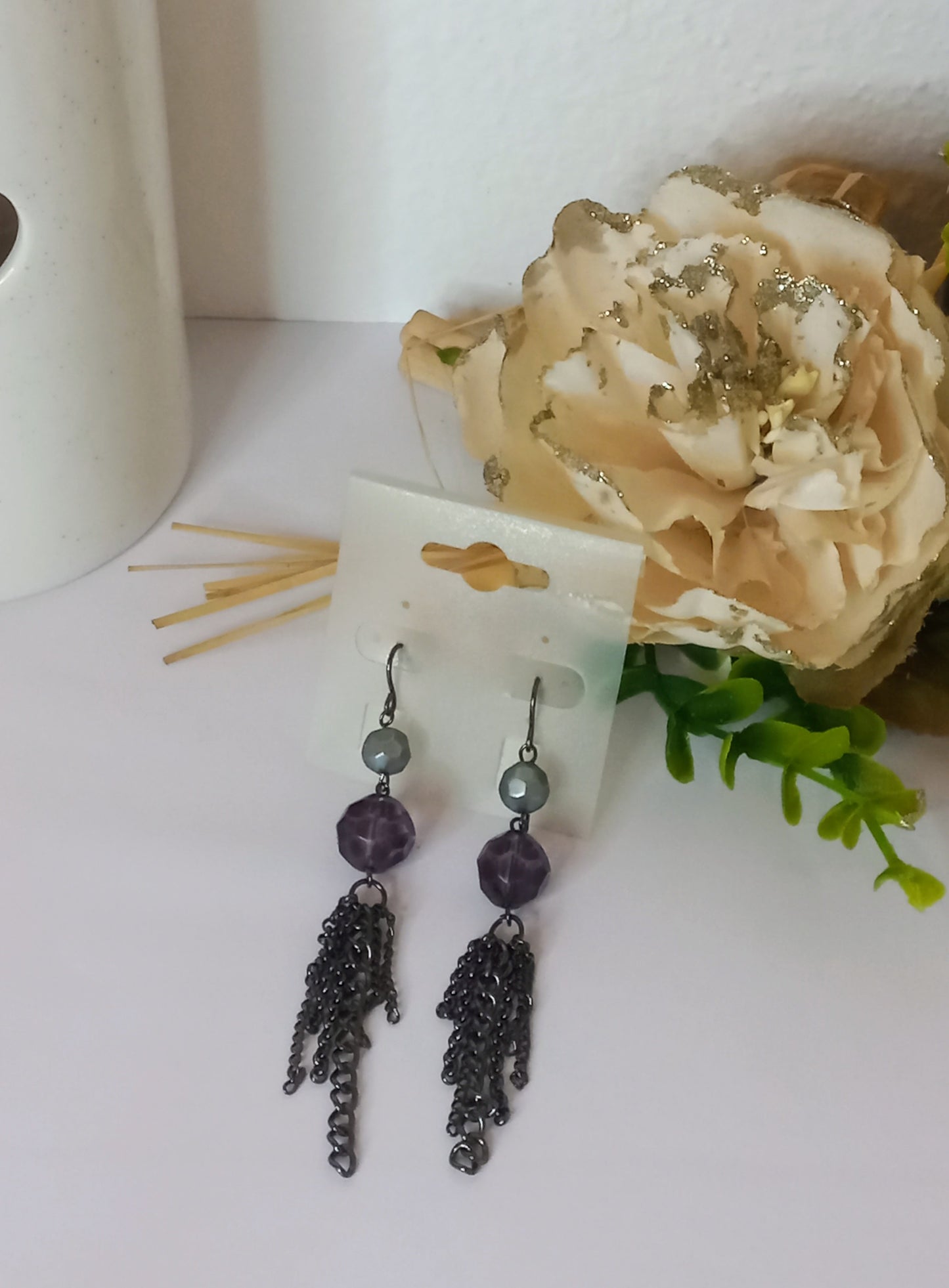 Boucle d'oreille pendante violet (Fantaisie) BO19024