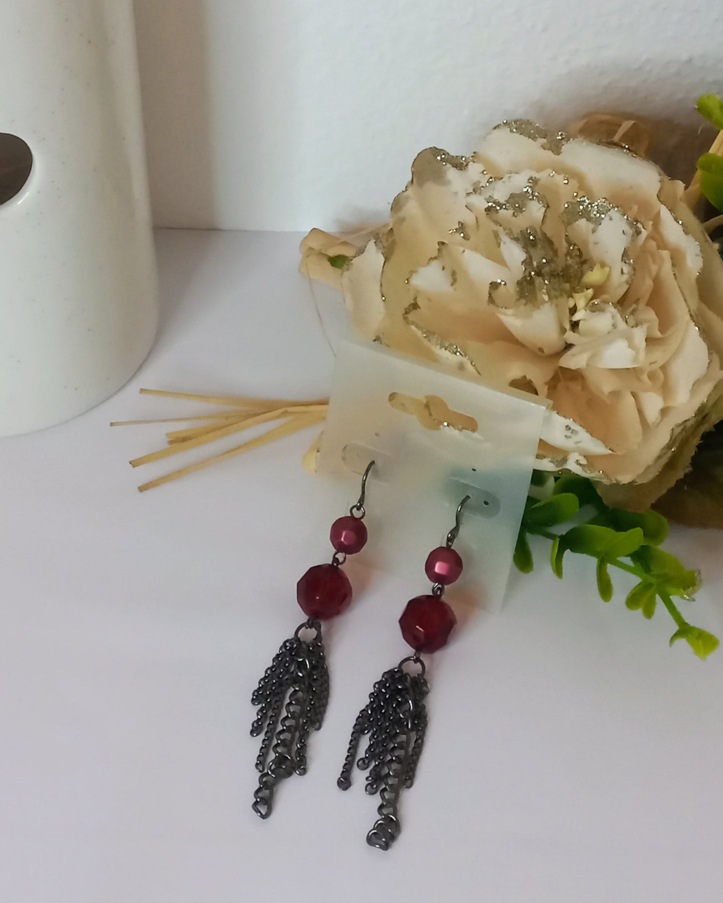 Boucle D'oreille pendante rouge (Fantaisie) BO19024