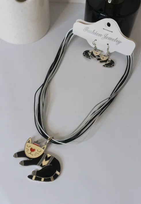 Parure chat noir et blanc (Fantaisie) P0424