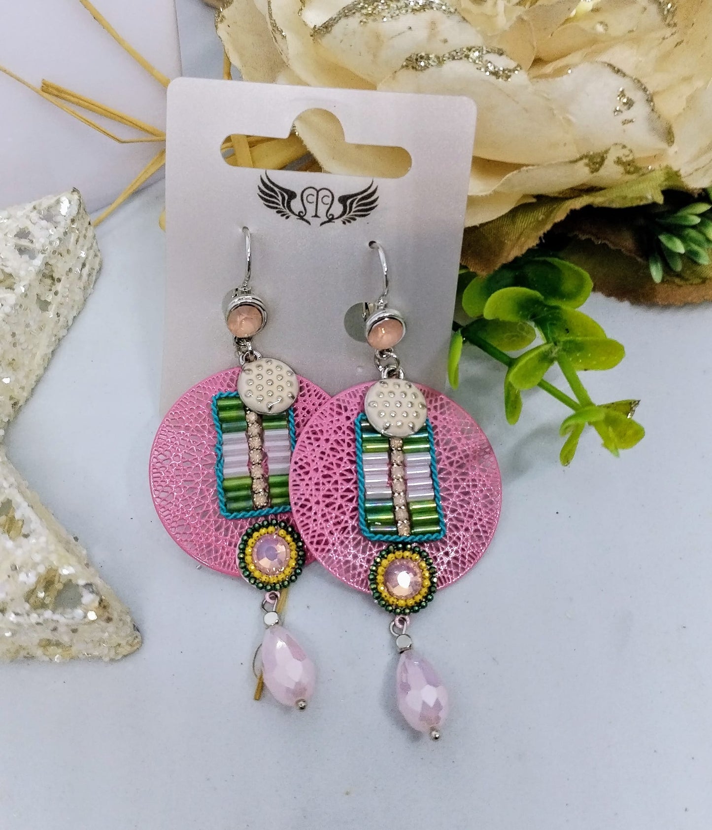 Boucle d'oreille rose fermoir dormeuse (Fantaisie) BO11324