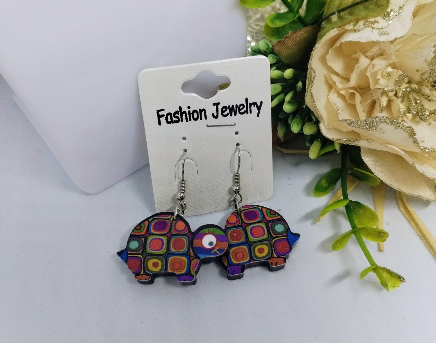 Boucle d'oreille tortue coloré (Fantaisie) BO11124