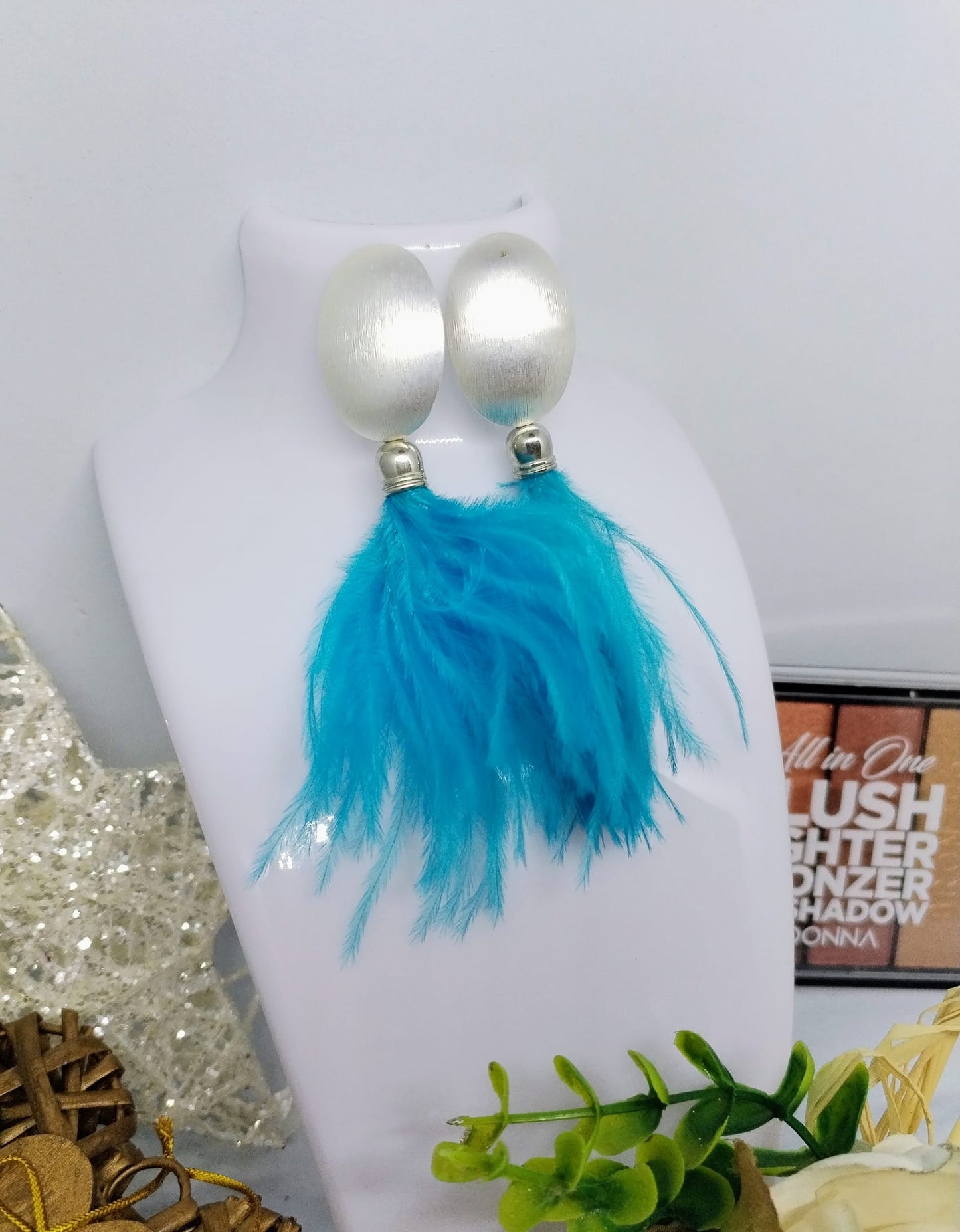 boucle d'oreille plume bleu (Fantaisie) BO1925