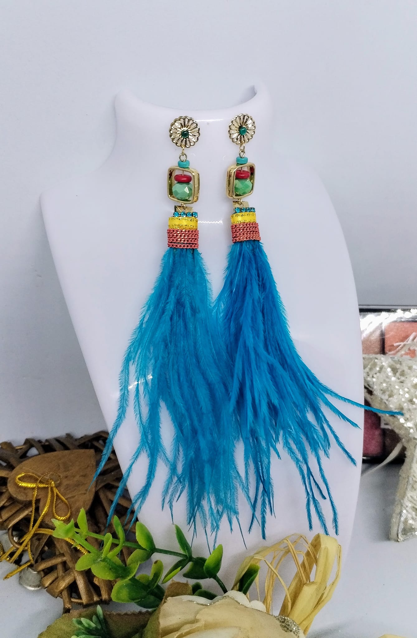 Boucle d'oreille plume bleu (Fantaisie) BO9824