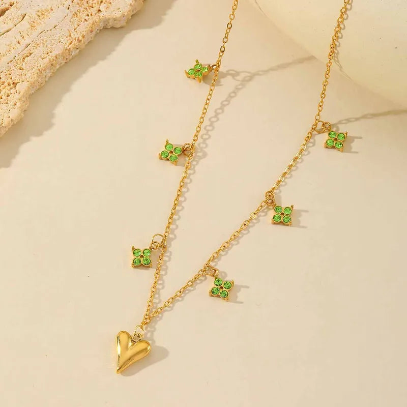 Collier breloque verte (Acier)
