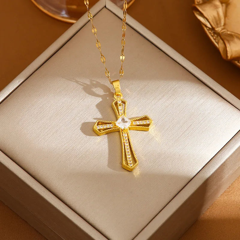 Collier croix or (Acier) unisexe
