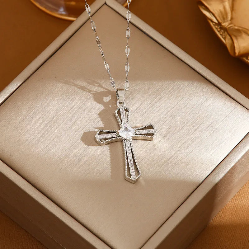 Collier croix Argent (Acier)