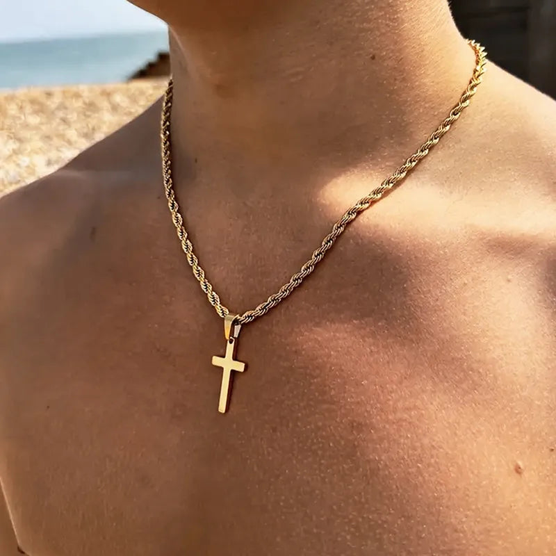 Collier croix or (Acier pour hommes)