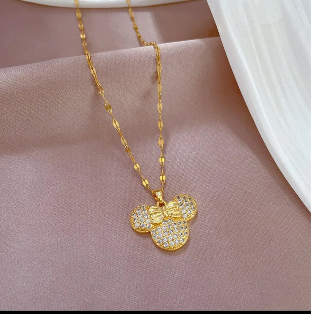 Collier mickey strass et or (Acier)