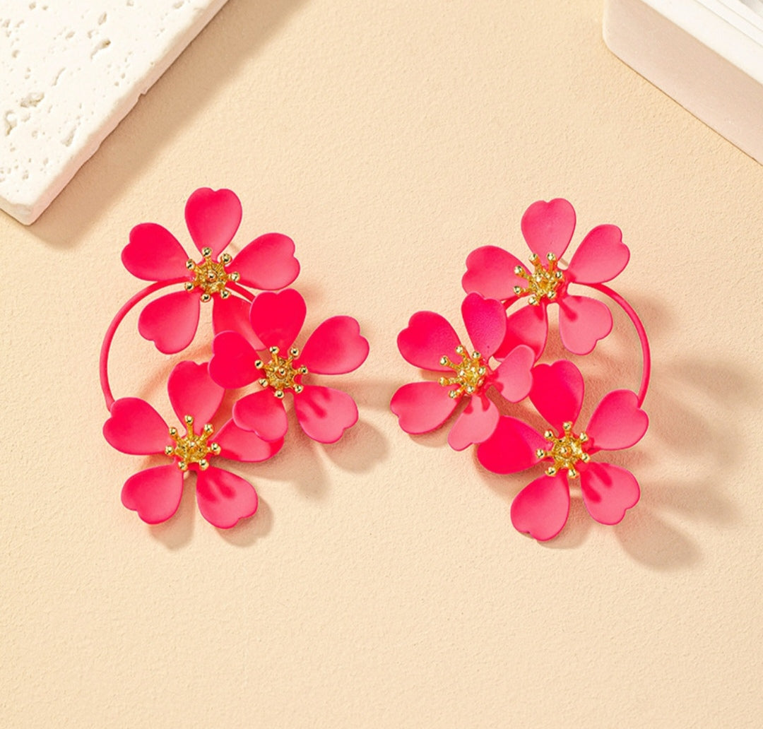 Boucle d'oreille Fleurs Rose BO0125 (Fantaisie)