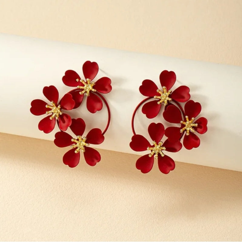 Boucle d'oreille Fleurs Rouge BO0125 (Fantaisie)
