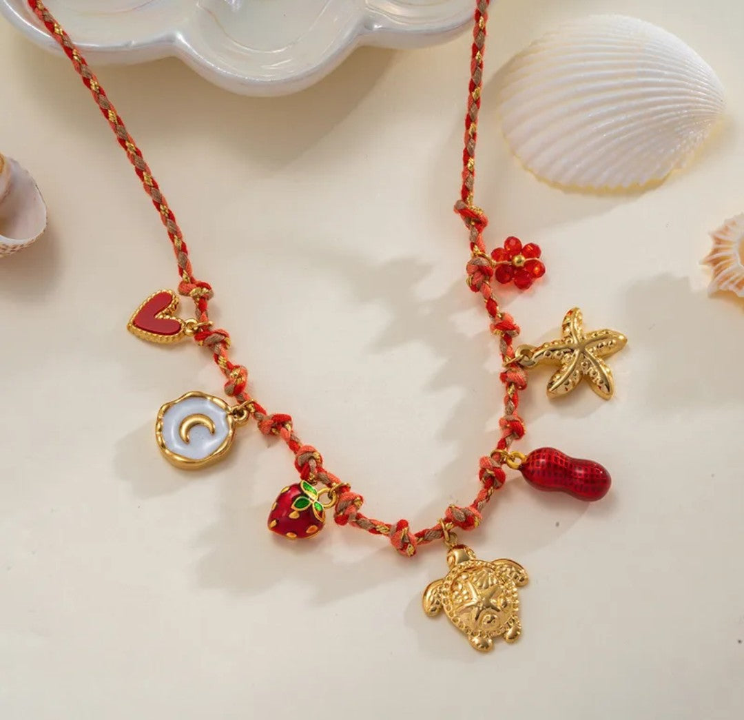 Collier breloque rouge (Acier)