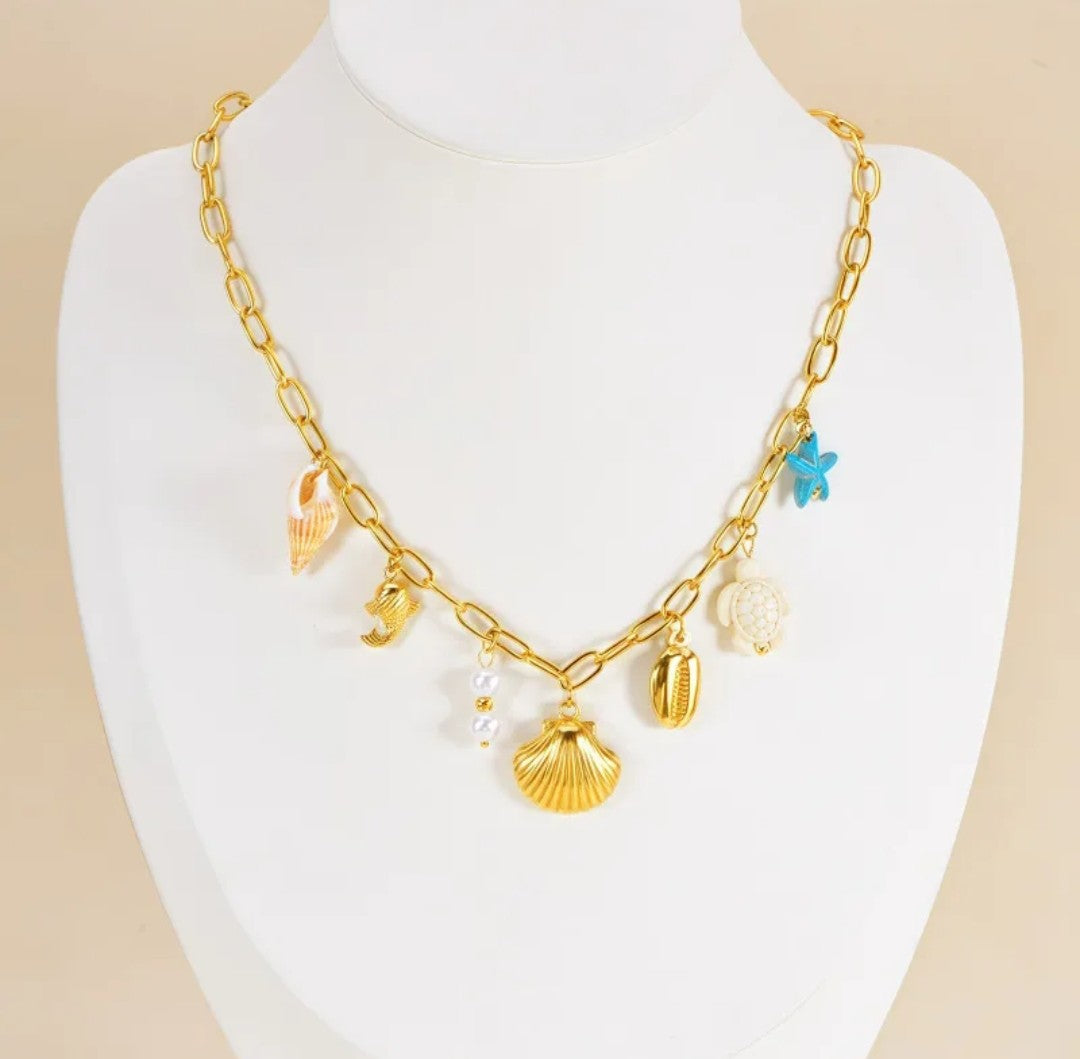 Collier pampille coquillage or (Acier)