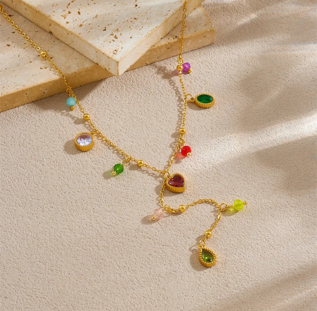 Collier Selena Élégance – Acier inoxydable & pierres colorées