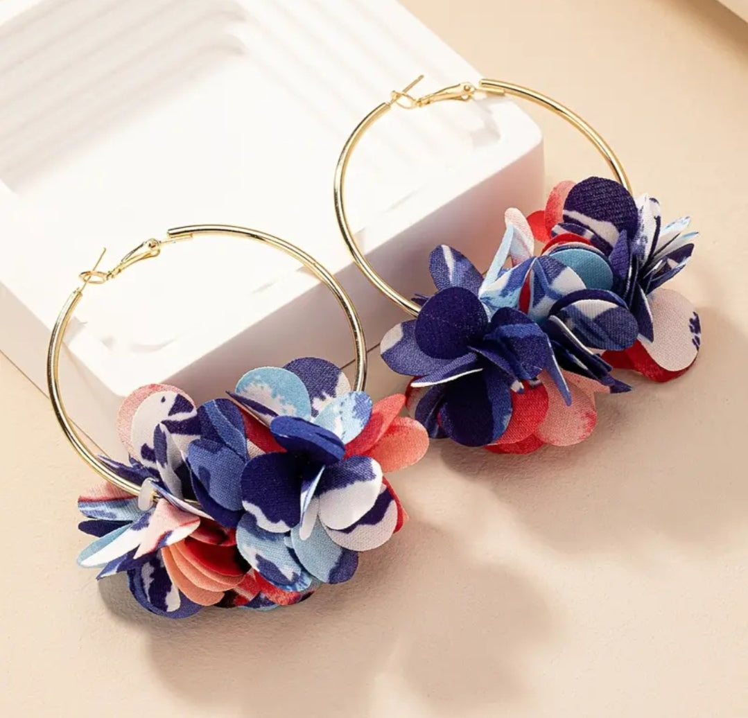 Boucle d'oreille bleu et rouge (fantaisie) BO4625
