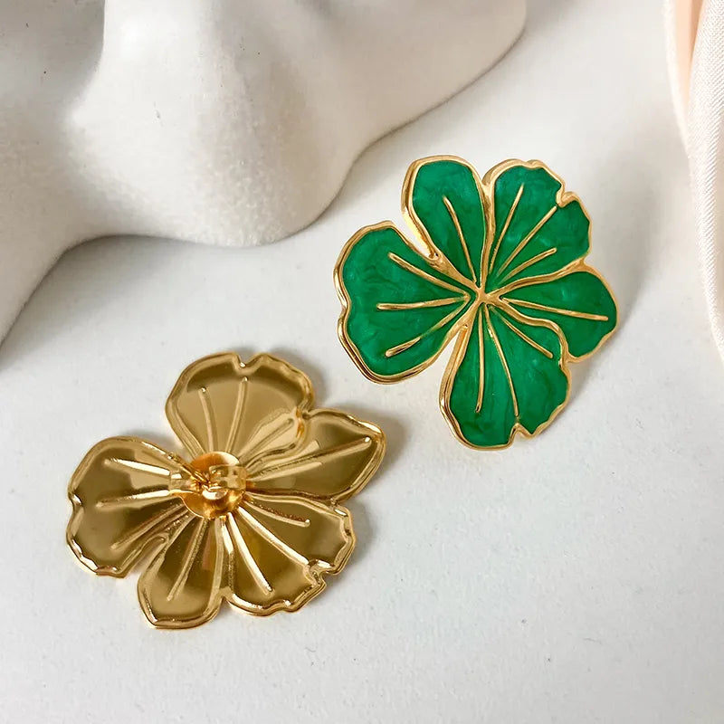 Boucle d'oreille fleur verte (Acier)