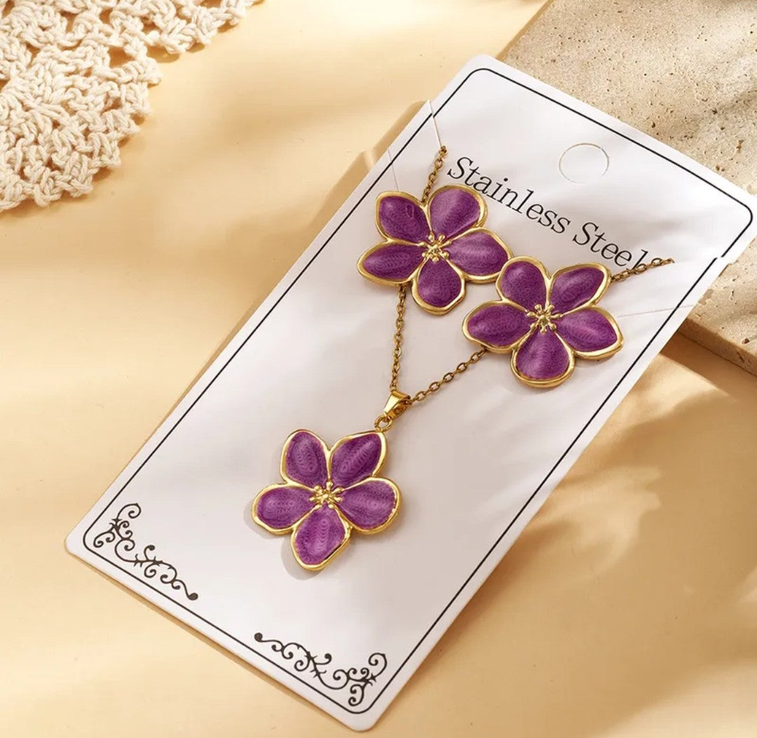 Parure Elisa - Fleur Dorée Bohème (Collier + Boucles) - Acier inoxydable
