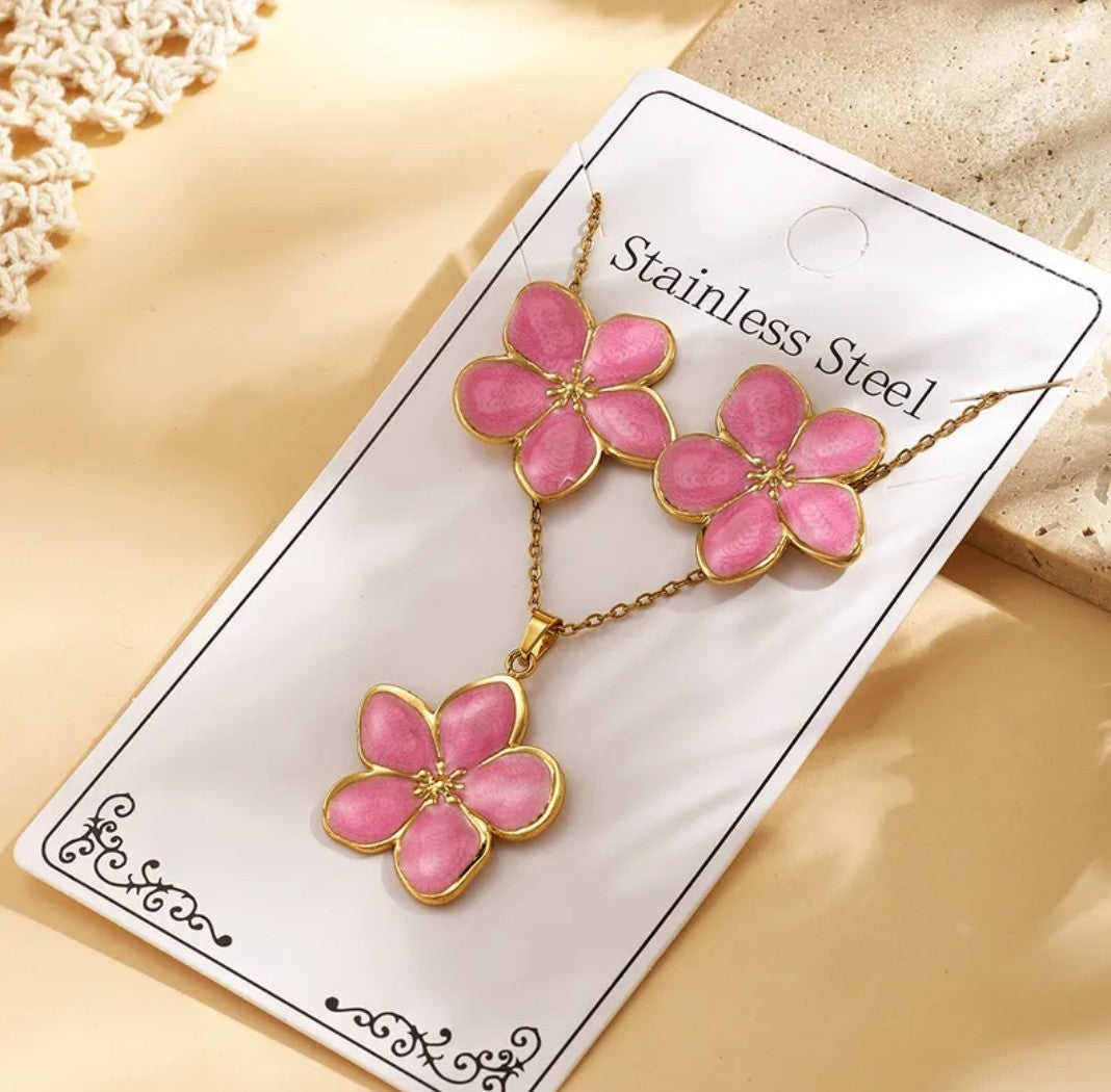 Parure Elisa - Fleur Dorée Bohème (Collier + Boucles) - Acier inoxydable
