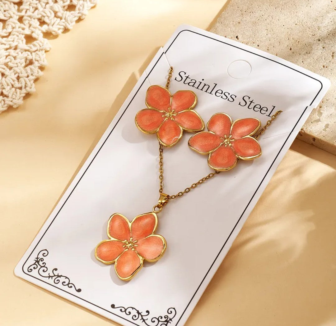 Parure Elisa - Fleur Dorée Bohème (Collier + Boucles) - Acier inoxydable