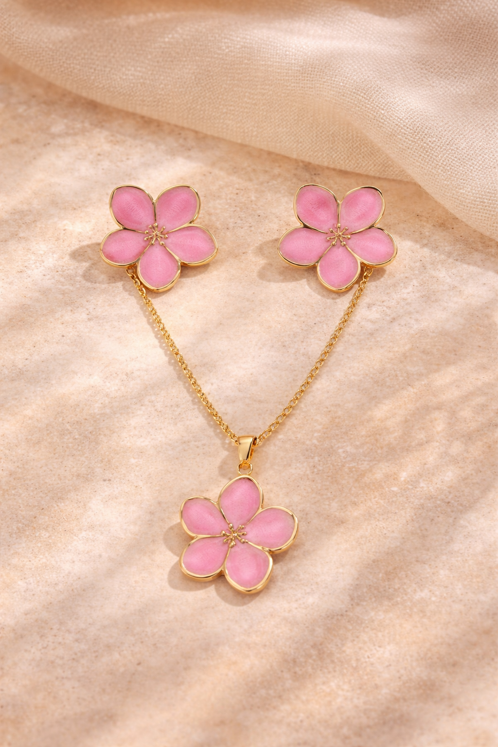 Parure Elisa - Fleur Dorée Bohème (Collier + Boucles) - Acier inoxydable