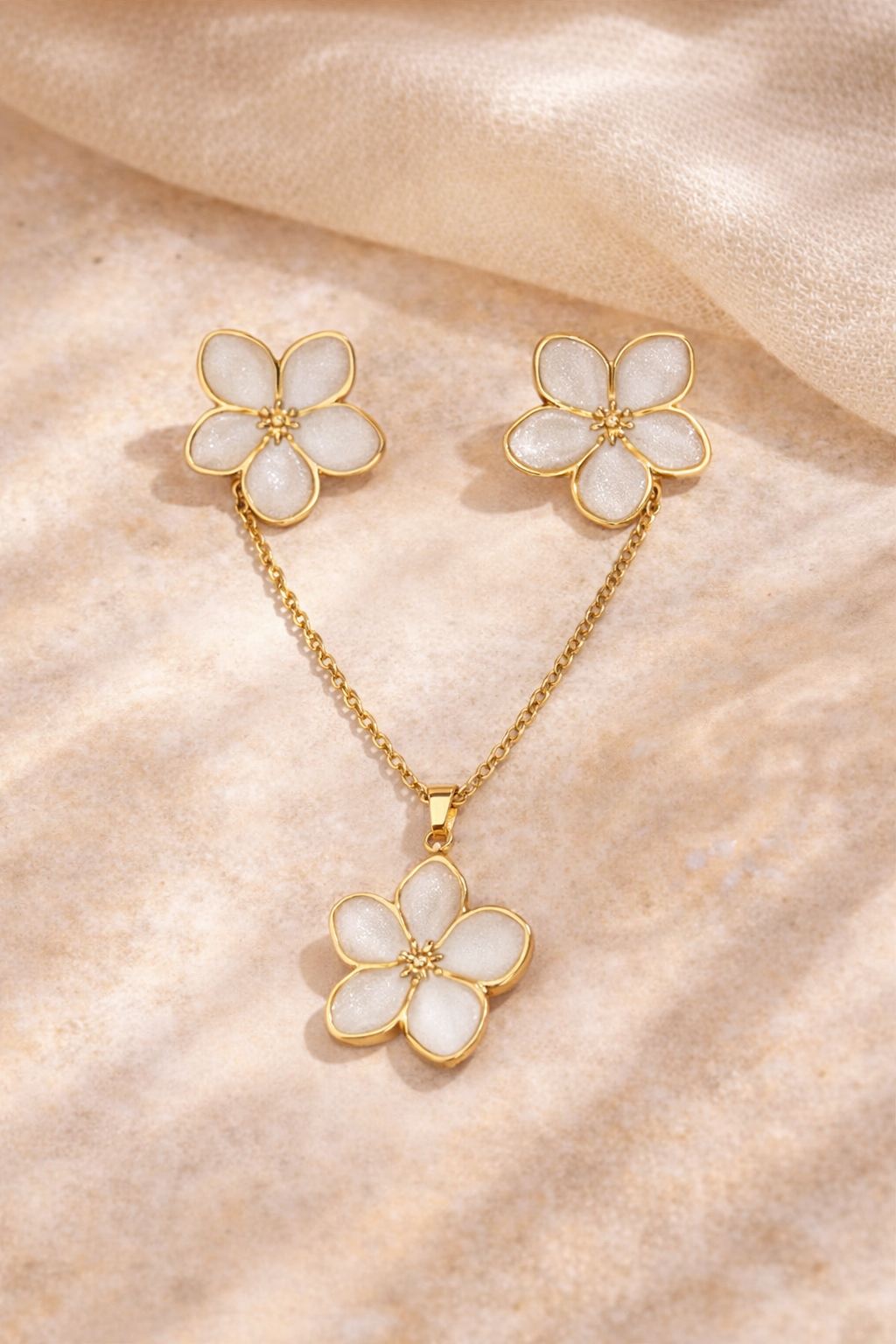 Parure Elisa - Fleur Dorée Bohème (Collier + Boucles) - Acier inoxydable