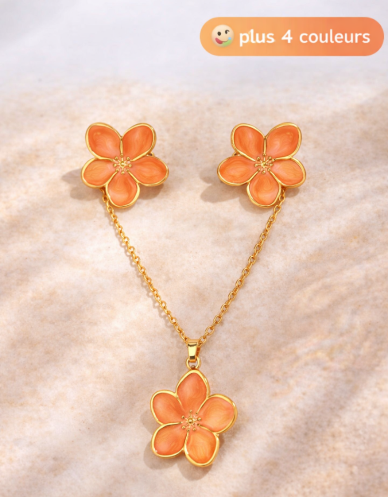 Parure Elisa - Fleur Dorée Bohème (Collier + Boucles) - Acier inoxydable