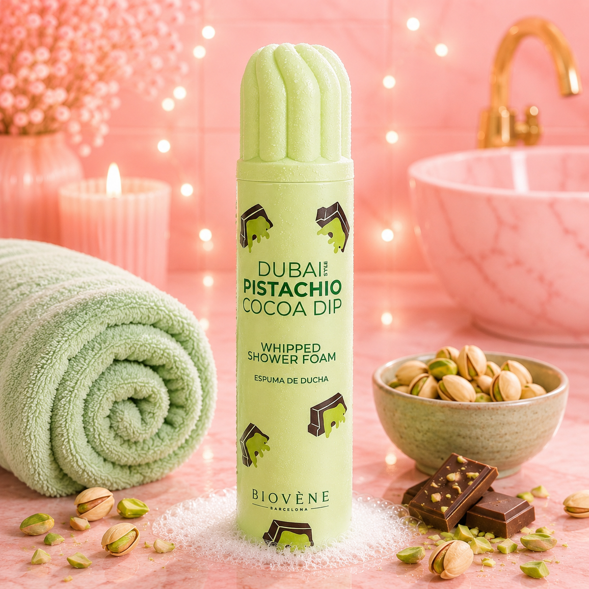 Mousse de Douche Fouettée Pistache & Cacao – Dubai Style – Biovène Barcelona – 250 ml