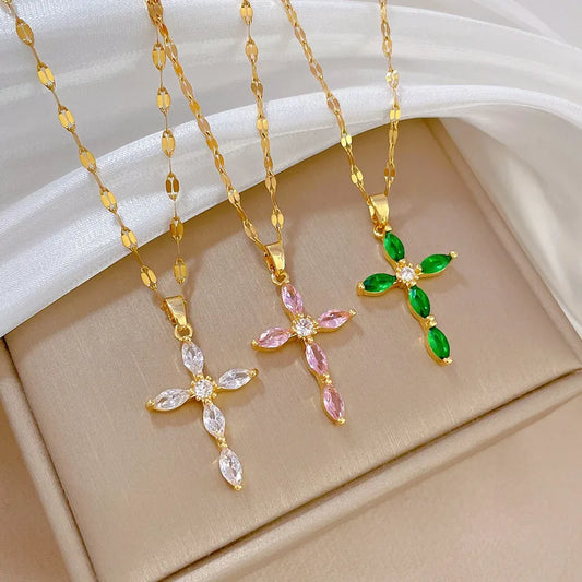 Collier croix incruster (Acier)