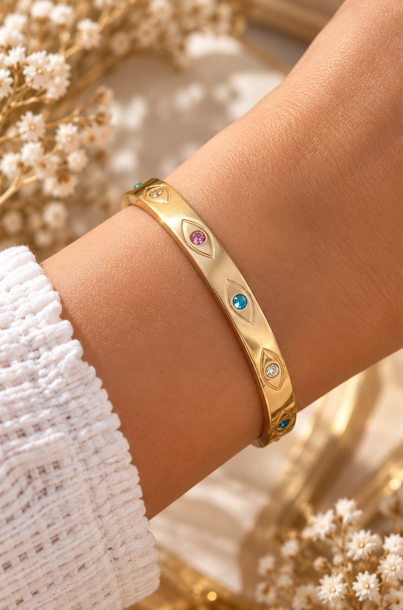 Bracelet Jonc Œil Multicolore – Acier inoxydable doré
