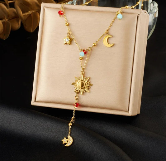Collier Luna en acier inoxydable doré – Soleil & Lune
