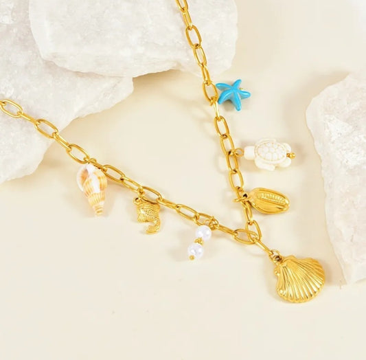 Collier pampille coquillage or (Acier)