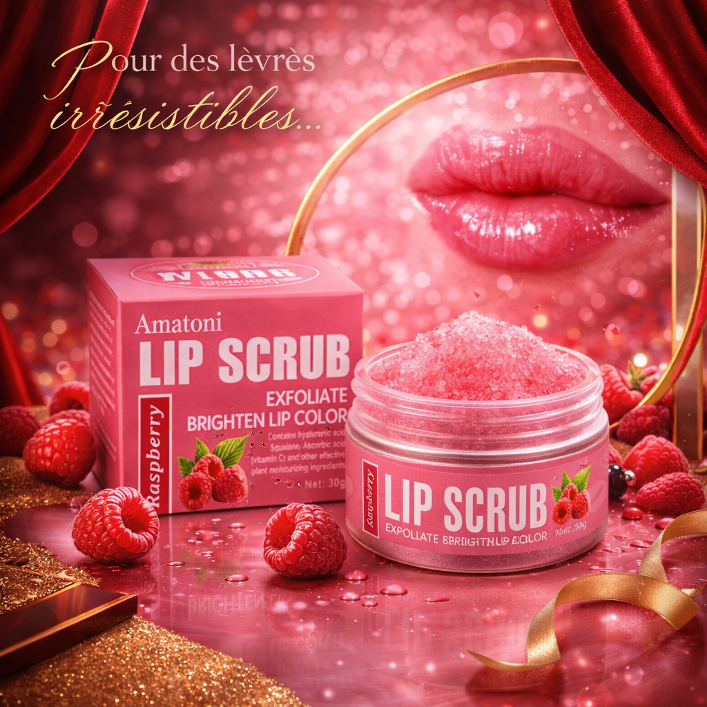 Gommage Lèvres Amatoni – Exfoliant Hydratant Framboise ou Pêche | Lèvres Douces & Lisses