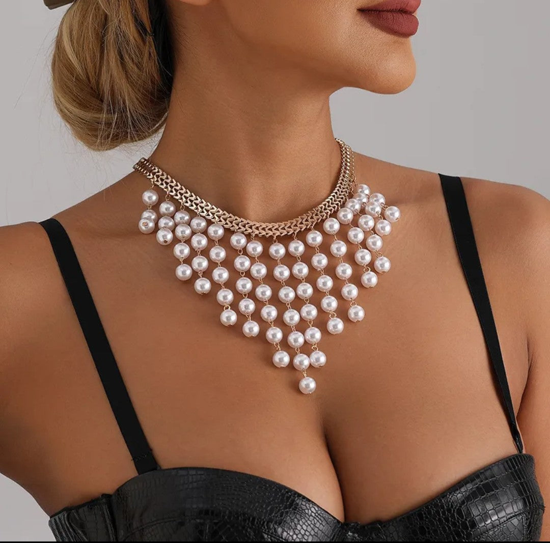 Collier perle blanche et or (Fantaisie)