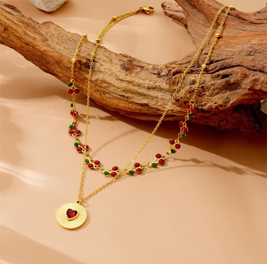 Collier double cerise (Acier)