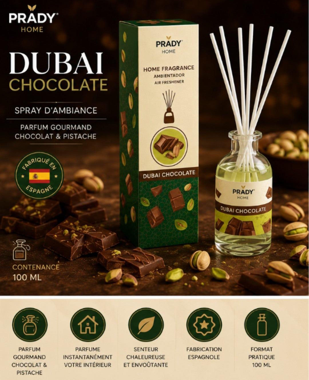 Spray d'Ambiance Prady Home – Dubai Chocolate 100 ml