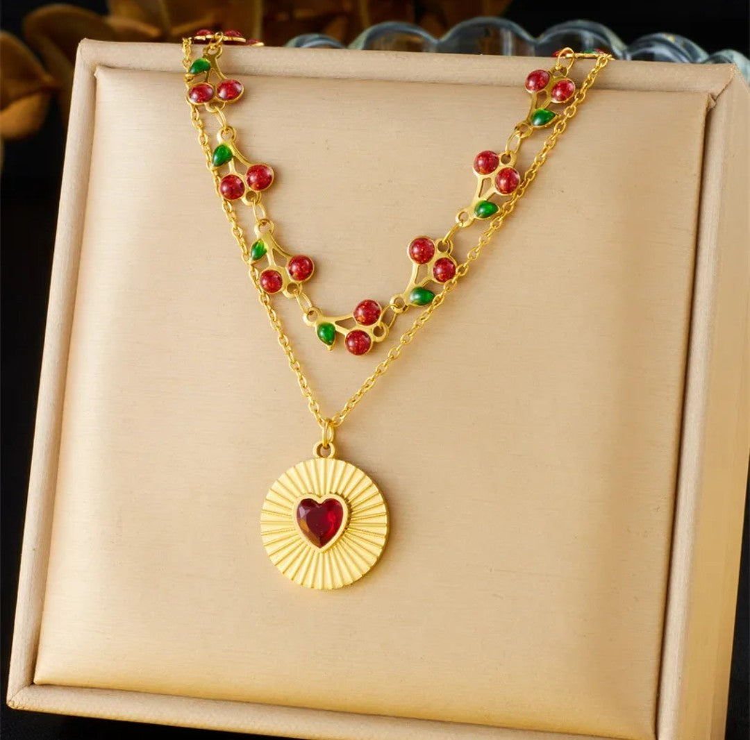 Collier double cerise (Acier)