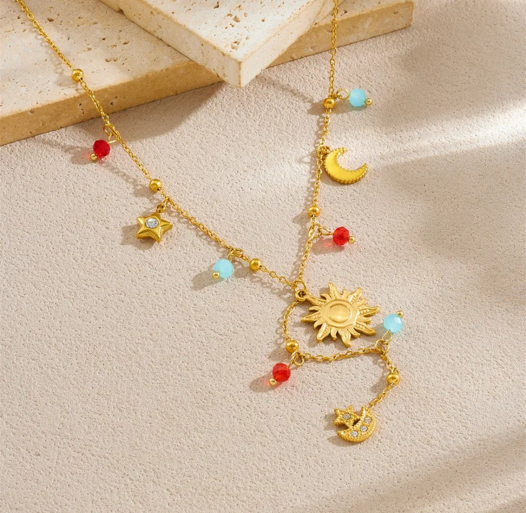 Collier Luna en acier inoxydable doré – Soleil & Lune