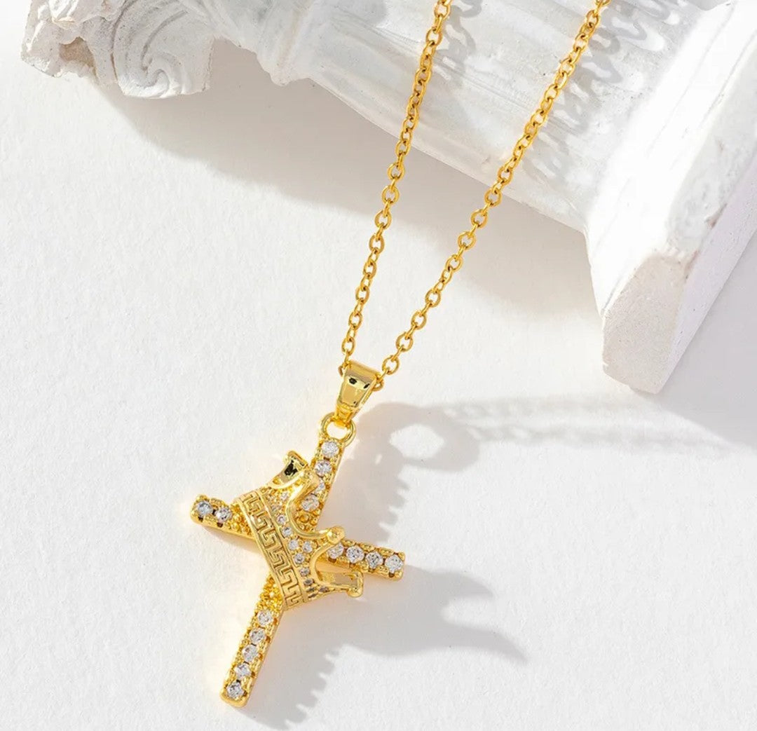 Collier Croix or (Acier)