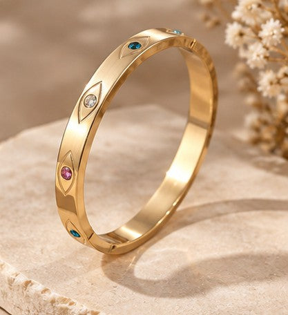 Bracelet Jonc Œil Multicolore – Acier inoxydable doré