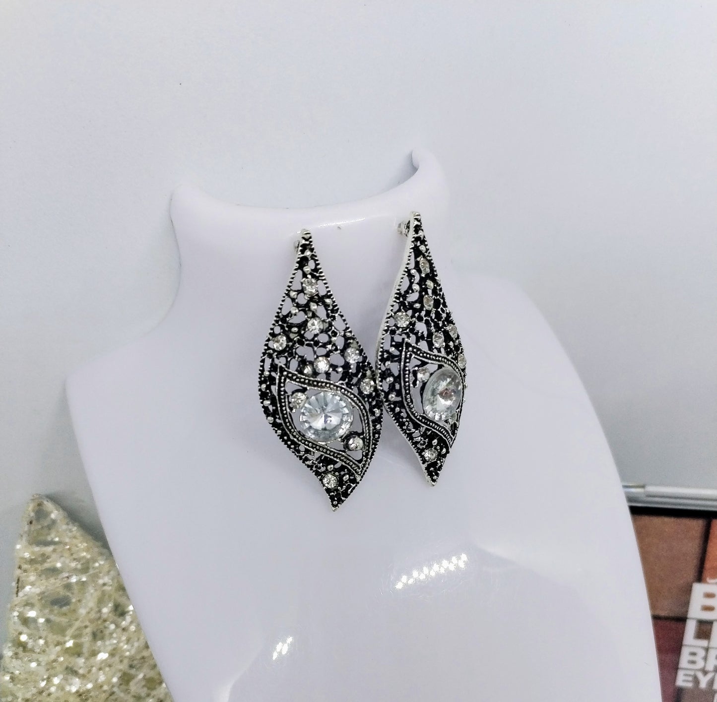 Boucle d'oreille noir argent (fantaisie) BO21224