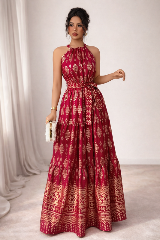 Robe Longue bourgogne or brillant