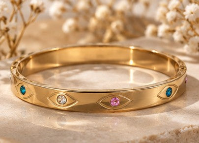 Bracelet Jonc Œil Multicolore – Acier inoxydable doré