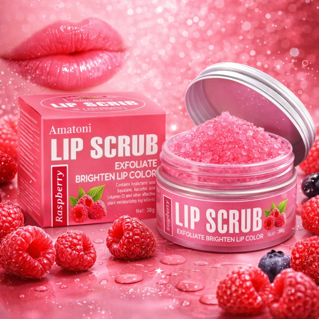 Gommage Lèvres Amatoni – Exfoliant Hydratant Framboise ou Pêche | Lèvres Douces & Lisses