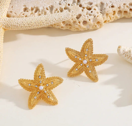 Boucles d’oreilles Étoile de Mer dorées en acier inoxydable