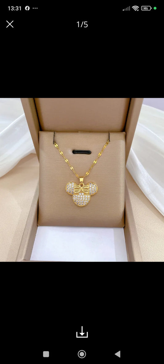 Collier mickey strass et or (Acier)