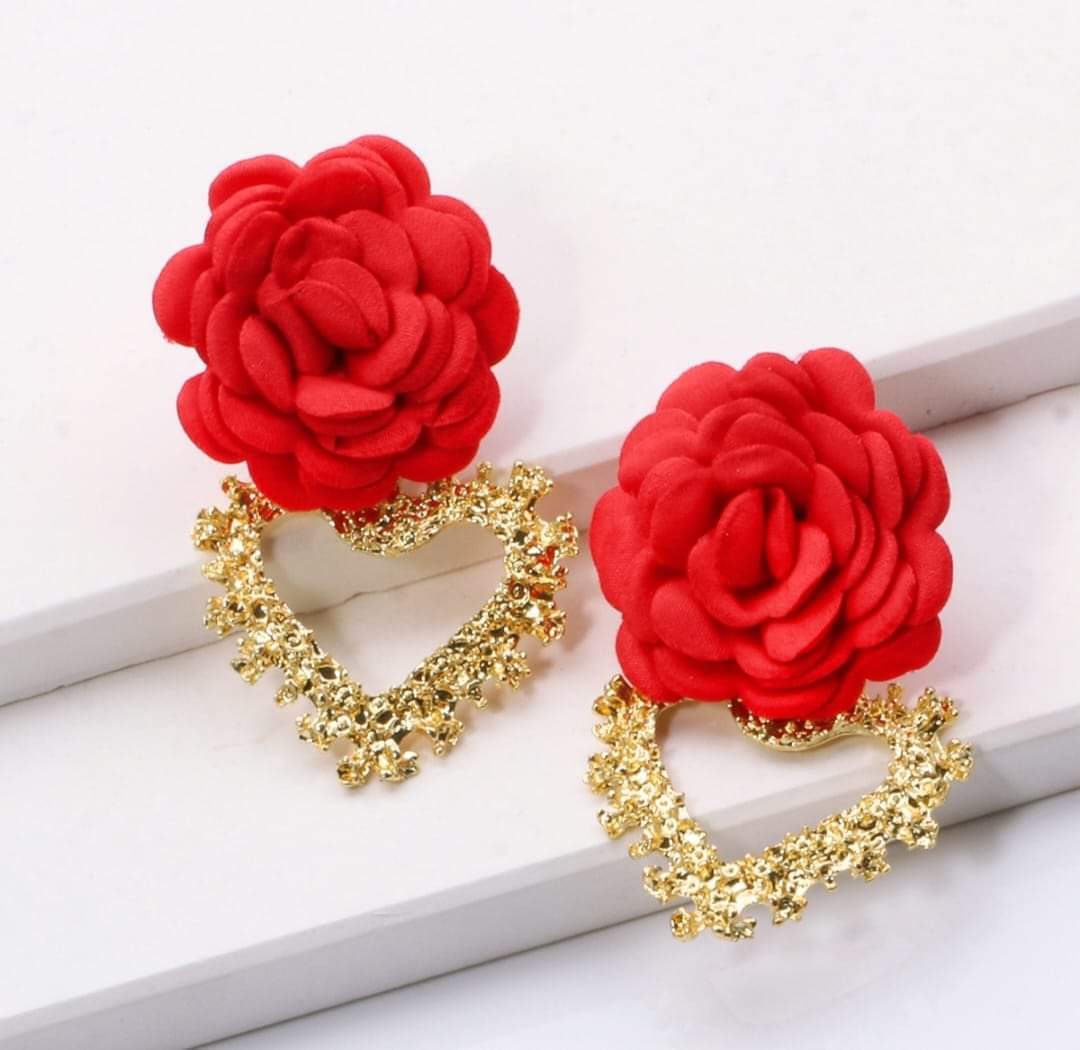 Boucle d'oreille fleur rouge (fantaisie) BO15024