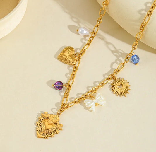 Collier réglable coeur or breloque (Acier)